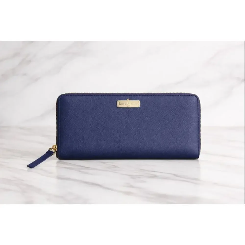 Kate Spade Newbury Lane Neda Zip Wallet Indigo Blue Saffiano Leather